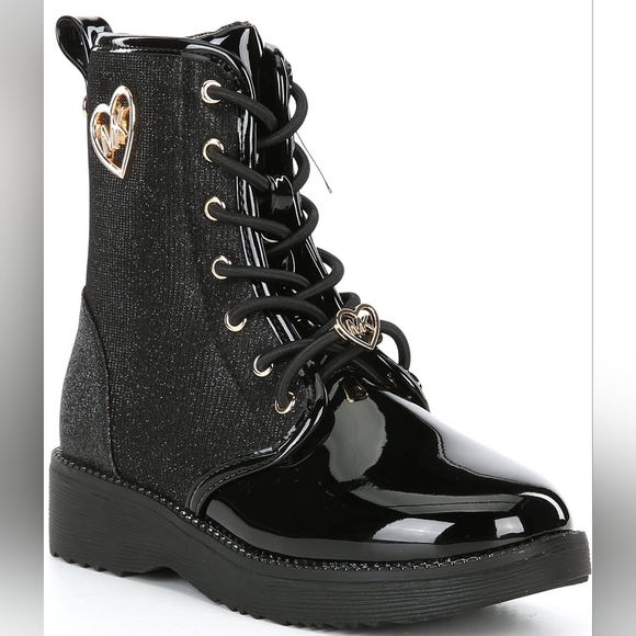 NWT MICHAEL Michael Kors Girls' Haskell Heart Patent Glitter Booties (Youth) SZ - Picture 1 of 9